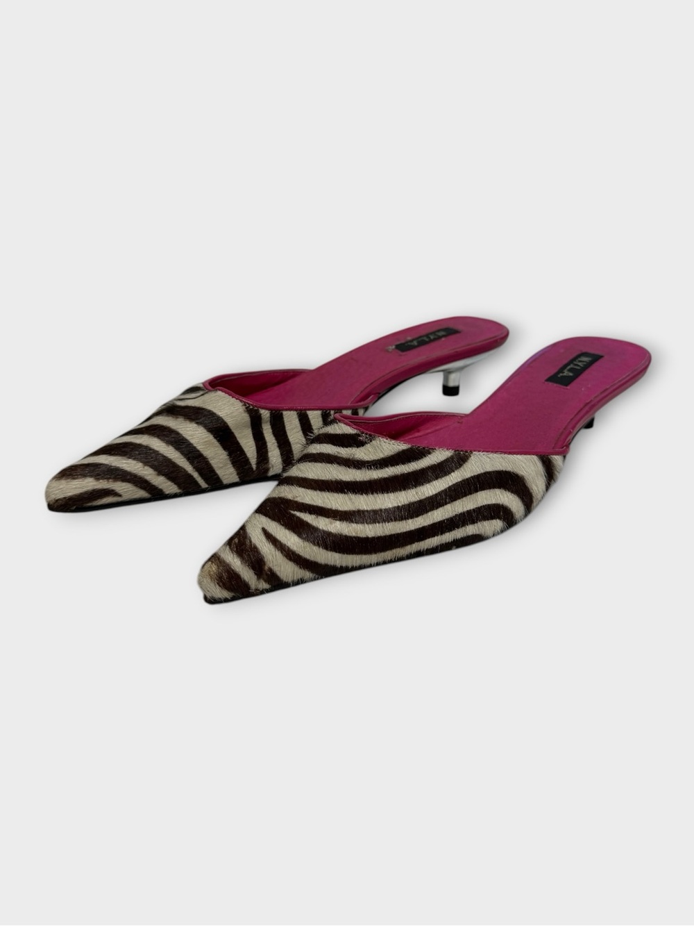 N.Y.L.A. Zebra Pony Hair Kitten Mules - Picture 2 of 6
